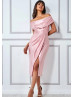 Cowl Neck Pink Satin Split Sexy Party Dress